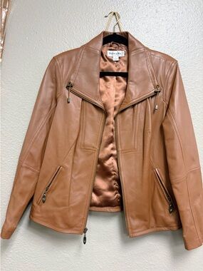 Preston & York Cognac Leather Zip-Front Jacket